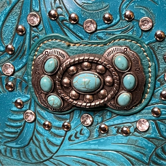 American Bling Turquoise Embossed Handbag - Picture 9 of 16